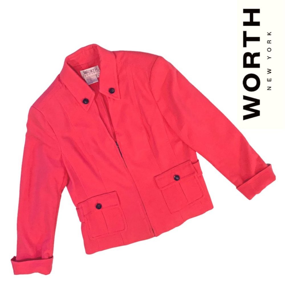 Gorgeous Worth Petite  Hot Pink Wool Zip Up Blazer Size P12 - NWOT
